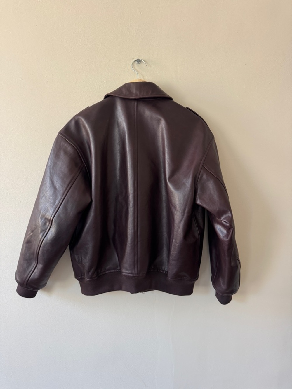 The Frankie Shop Viper Leather Bomber Jacket in Dark Plum - Picture 5 of 7